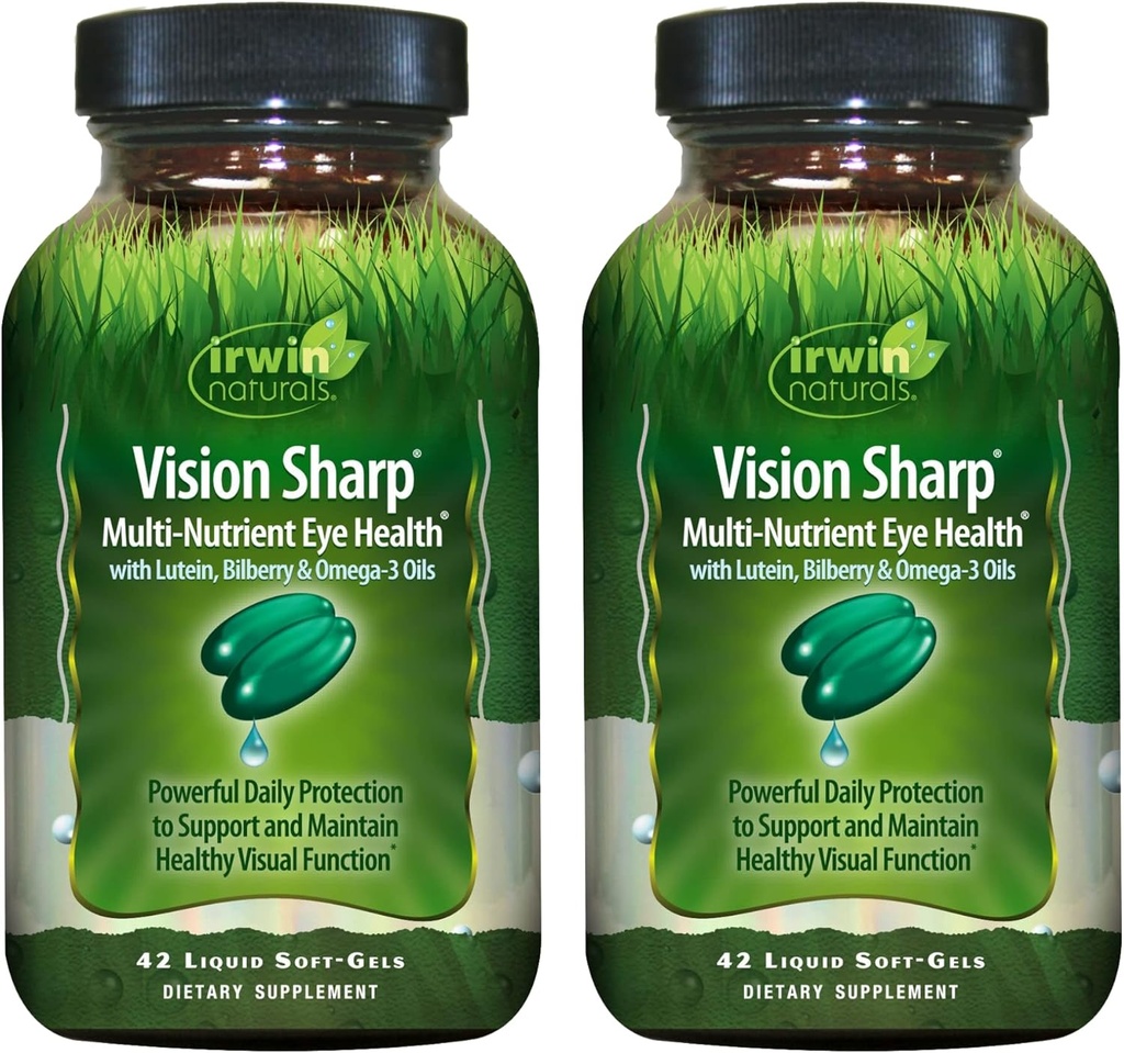 Irwin Naturals Vision Sharp Multi-Nutrient Eye Health - 42 נוזל Soft-Gels, Pack of 2 - עם Lutein, Bilberry & אומגה 3s - 42 המשרתים המלאים