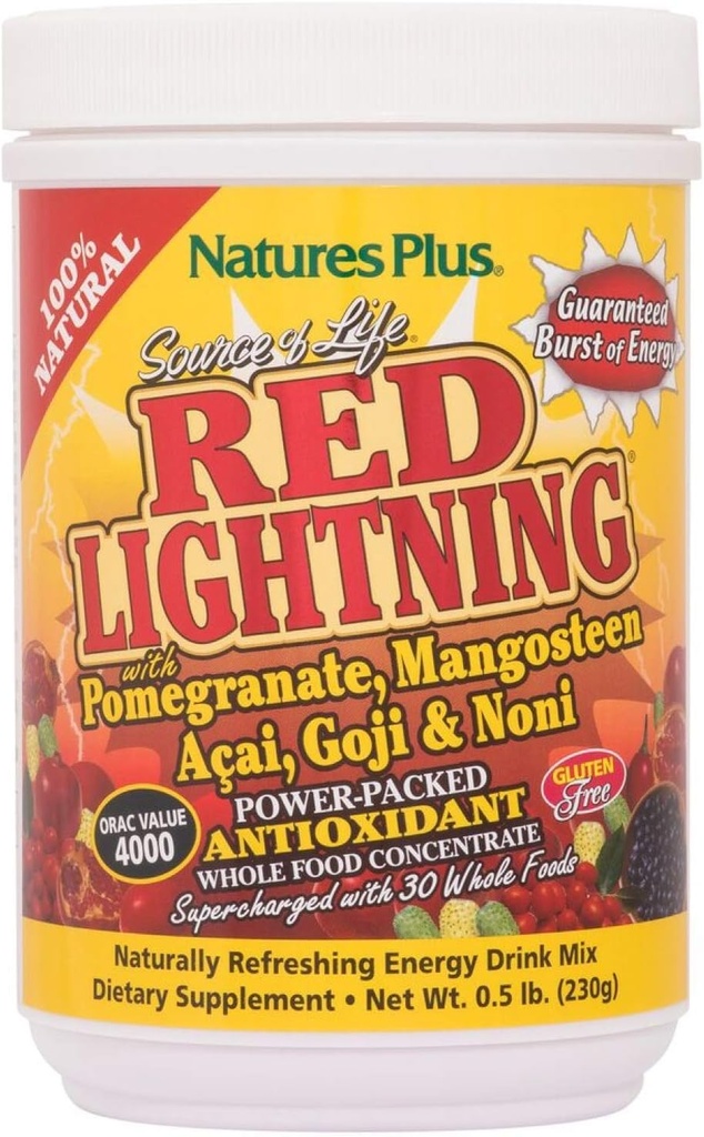 NaturesPlus מקור חיים רד ברק אנרגיה אבקת - .5 lbs - מעורב ברי פלאפור - אנרגיה טבעית Boost - עם Whole Foods, Antioxidants & Red Superfoods - Gluten-Free - 38 משרתים