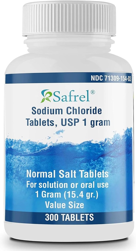 ספאל Sodium Chloride Tablet 1 gm, USP | טבליות מלח נורמלי (15.4gr.) | אלקטרוליטים Replenisher hydrotion drink (300 Count (Pack of 1)
