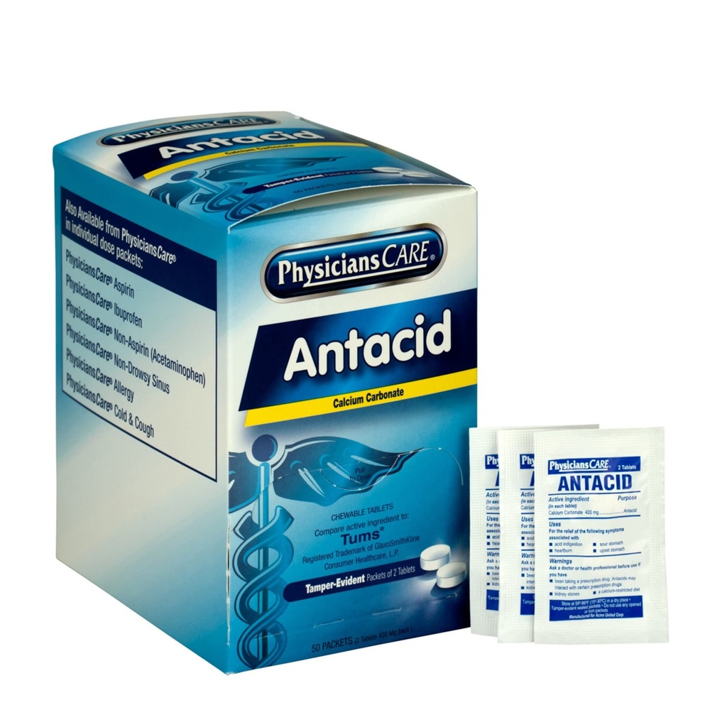PhysiciansCare Antacid Heartburn תרופות (Compare to Tums), 50 דוס של שתי טבליות, 420 מ"ג