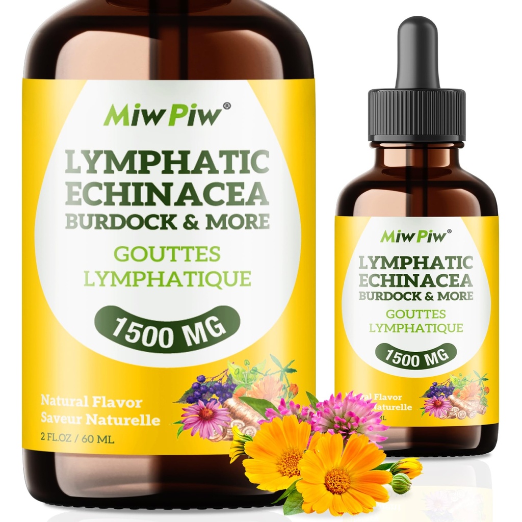 Lymphatic Drainage Drops Pack 1- Lymph Detox, Circulation - Lymphatic Drainage תוספים עם Herbs אורגני, Echinacea, Dandelion, Burdock, Cleaver Herb - Immune System Support & ניקויse