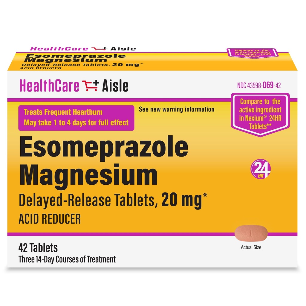 HealthCareAisle Esomeprazole Magnesium Delayed-Release Tablets, 20 מ"ג - 42 Count - Acid מופחתr, מספק Heartburn Relief