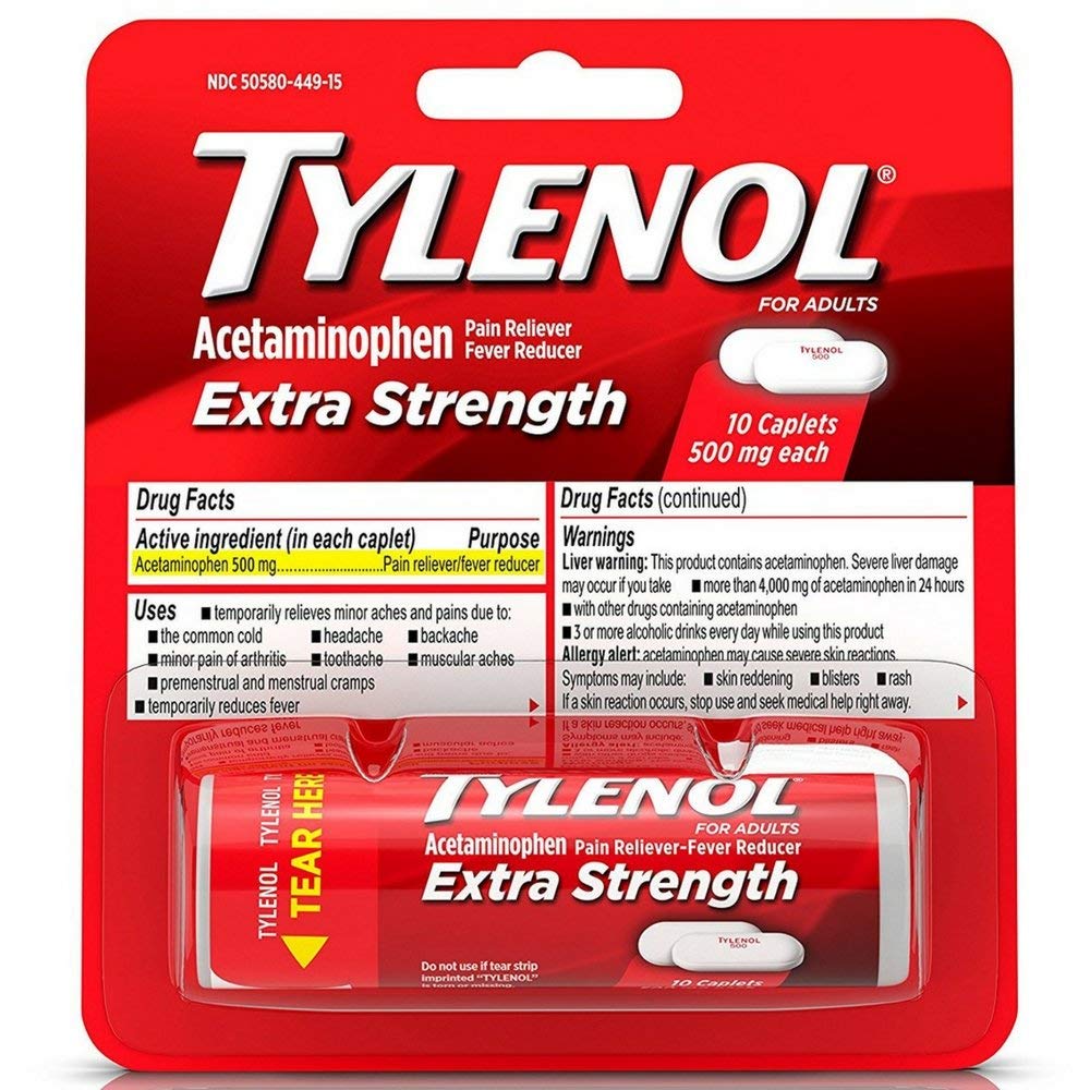 TYLINOL תוספת כוח Caplets 10 ea (Pack של 6)