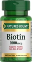 Nature's Bounty Biotin, תומך במטבוליזם לאנרגיה ולשיער בריא, עור וציפורים, 1000 mcg, 100 טבליות