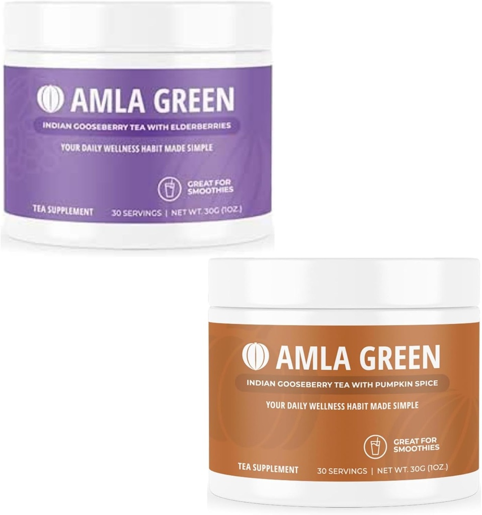 Amla אבקה & Green Tea Superfood תוספת עם Elderberry & Pumpkin Spice, אורגני, טבעוני, 30 משרתים