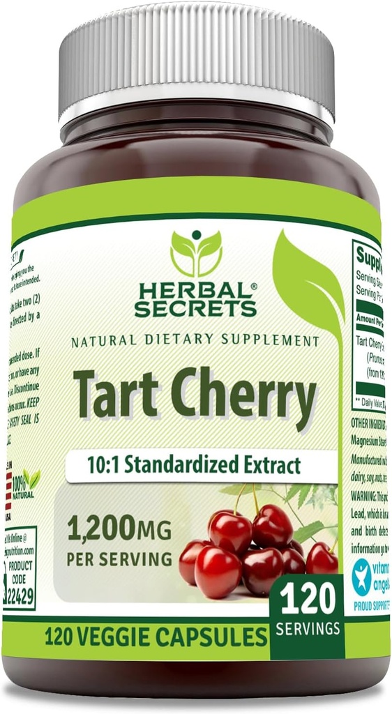 Herbal Secrets Tart Cherry 10:1 סטנדרטי לחלץ תוספת | 1200 Mg Per לשרת | 120 Veggie קפסולות | Non-GMO | Gluten Free | Made in USA (1 Pack, 120 Count)
