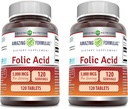 פורמולה מדהימה Folic Acid תוסף | 5000 Mcg | 120 טבליות | Non-GMO | Gluten Free | Made in USA (2 Pack)