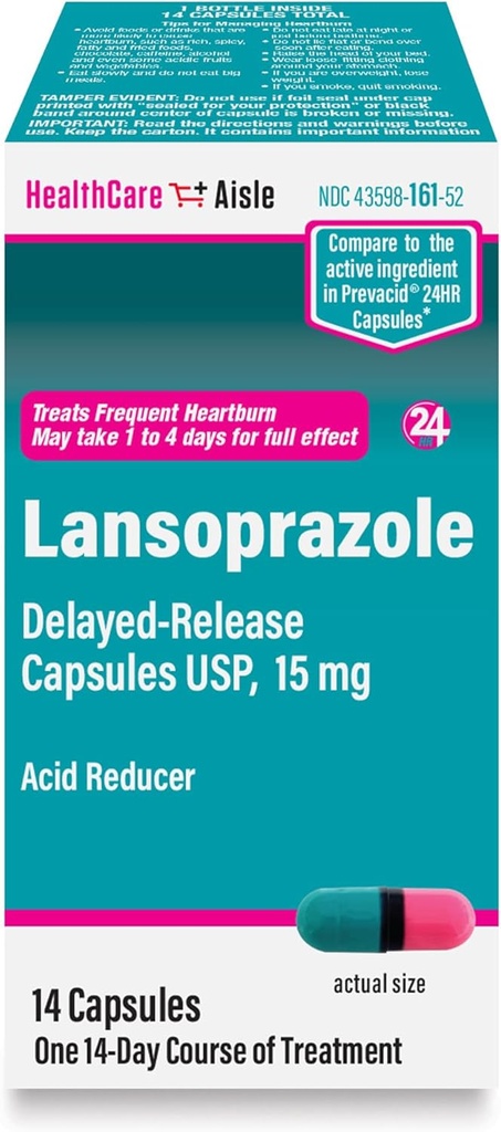 HealthCareAisle Lansoprazole 15 מ"ג - 14 פסולת נדחה - Acid צמצם, טיפול Frequent Heartburn