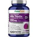 NusaPure Milk Thistle 50:1 לחלץ, 550 מ"ג שווה ערך ל 27,500 מ"ג 120 Veggie קפסולות non-GMO, Vegan Max Strength - סטנדרטי 80% Silymarin, Bioperine