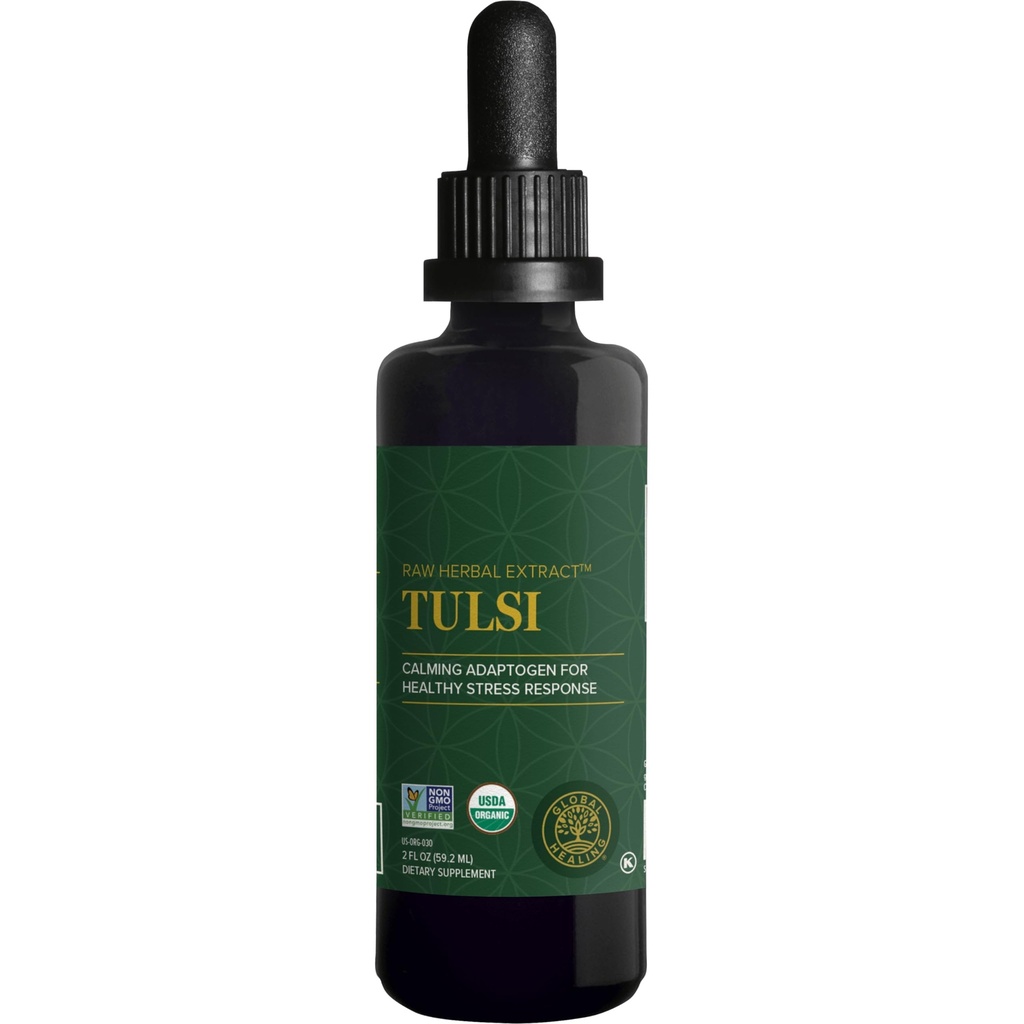 Global Healing Center - אורגני Tulsi (Holy Beck Extracts) תוספי נוזל טבעוני טיפות (אורגני בזיל) - Bioavailable Herb for Normal Stress Response, Natural Energy & Immune Support