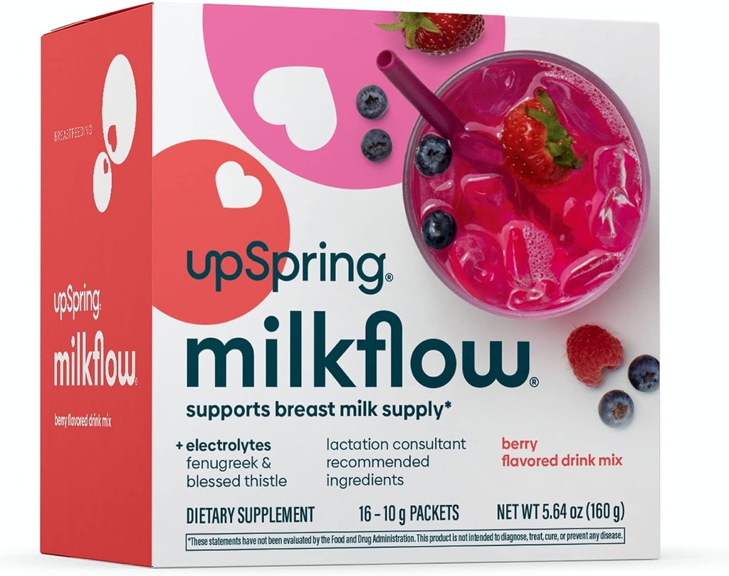 UpSpring Milkflow Electrolyte Breastfeeding תוספת משקה לערבב עם Fenugreek | ברי פלאפור | תוספת של Lactation כדי לתמוך חלב אספקת חלב השד ולשחזר אלקטרוליטים | 16 משקאות Mixes