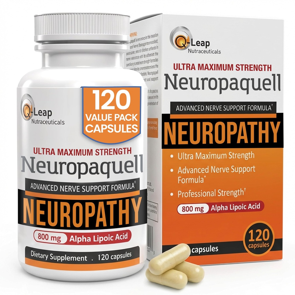 פלטינום Health Alpha Lipoic Acid for Neuropathy Nerve Pain Support, תוסף, ויטמין B, L Arginine, All Natural Power Neuropaquell for Discomfort in Feet, Hand, Toes, 120 קפסולות,800 מ"ג