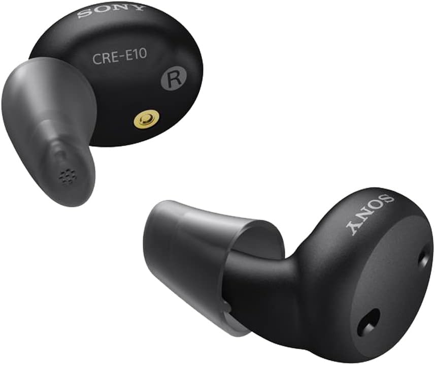 Sony CRE-E10 Self-Fitting OTC השמיעה איידס עבור מילד כדי להקליד אובדן שמיעה, Prescription-Grade Sound Quality, Comfortable Earbud Design, Bluetooth End עבור iOS, וסוללת טעינה, שחור שחור