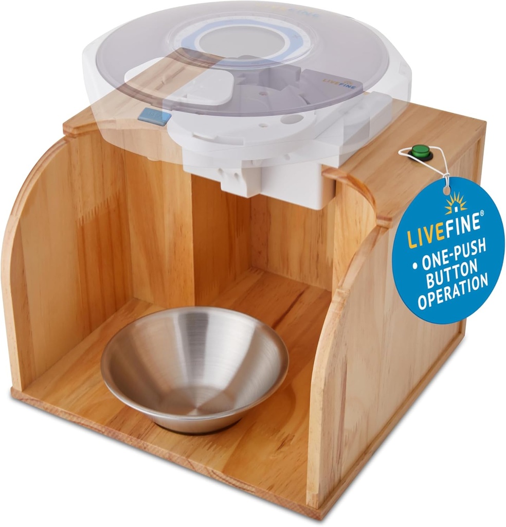 LiveFine Pill Dispensser Tipper (Dispenser הוא לא נכלל), One-Touch מבצע, אוטומטי גלולות Dispensing, Stylish Wooden Base, Compatible with LiveFine & מודלים מובילים אחרים