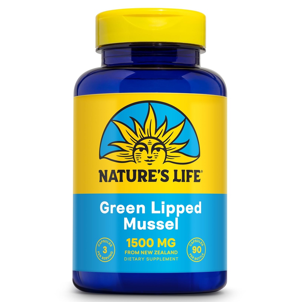 Life's Nature's Life Green Lipped Mussel 1500 מ"ג - New Zealand Green Lipped Mussel תוספת עם אומגה 3 באופן טבעי חומצות שומן - 60 יום ערבות, מעבדה מאומתת - 30 משרתים, 90 קפסולות