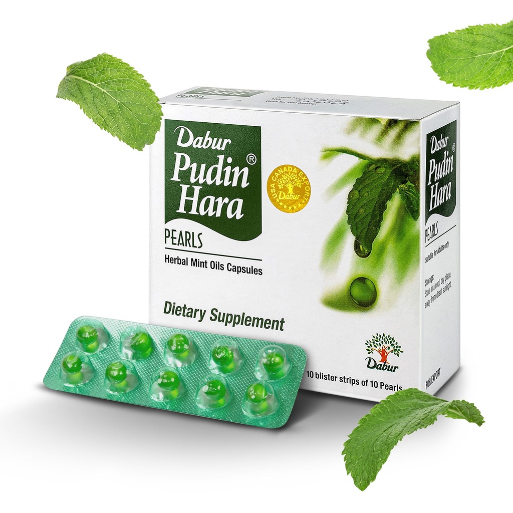 Dabur Pudin Hara Pearls - Daily Digestive Care Supplements for Men and Women, Helps Abateסימפטומים של Bloating, Acidity, Flatulence and Indigestion for Digestive and Gut Health, 100 (Pack of 10)