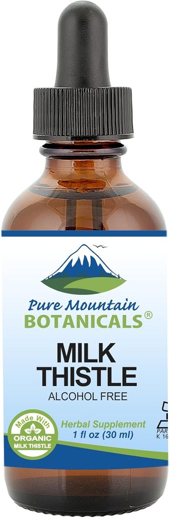 Pure Mountain Botanicals Milk Thistle Extract - טבעוני, מוסמך נוזל פורמולה - מיוצר עם 333 מ"ג חלב אורגני Zutle Tincture - 1 Fl Oz בקבוק