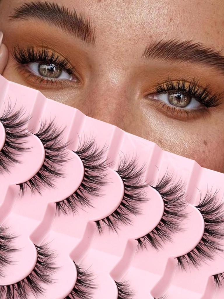 Lashes Natural Cat Eye Lashes Wispy Eyelashs 15mm שווא טיפות Wispy Lashes 3D נפח רצועת העין טיפות דק כותנה Band Soft Fake Eyelashes כוזב Lashes Pack 7 Pairs Siliglis Siliglis 3D