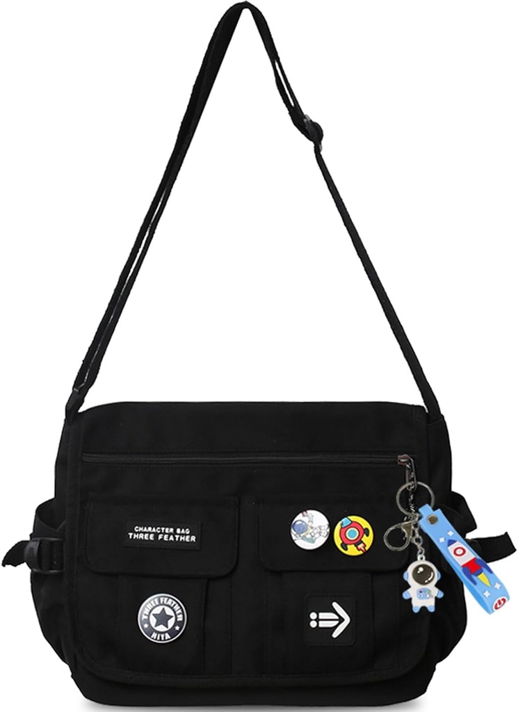 אופנה Crossbody Bag עם אביזרים ניילון ניילון Messenger Bag with Light Weight Handbag Travel Daypacks (Black)