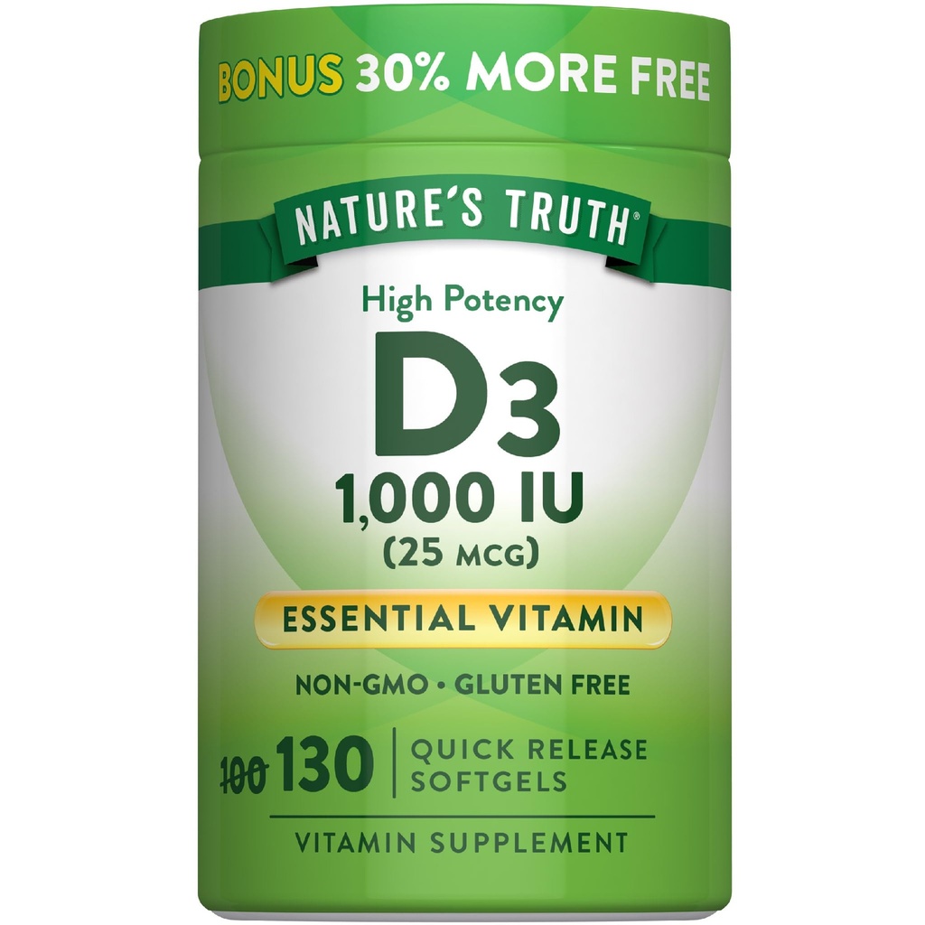 ויטמין D3 1000 IU Softgels | High Potency Formula | 25 mcg | Non-GMO & Gluten Free Supplement
