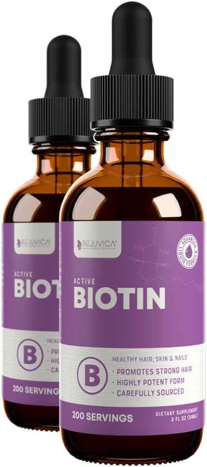 Rejuvica בריאות Active Biotin - תוסף ביוטין נוזלי מתקדם - 5000mcg Support Hair Skin & Nails