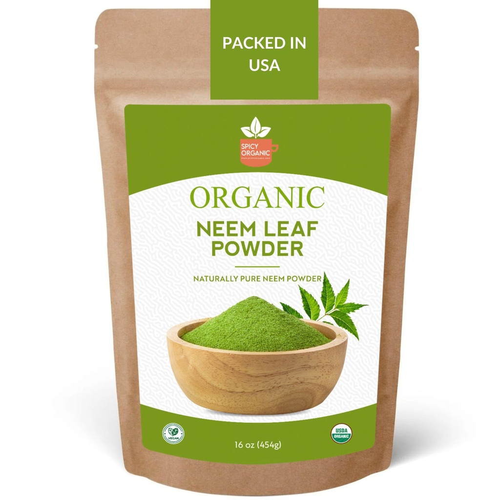 SPICY OrganIC Neem אבקת - 16 oz. - USDA אורגני - non-GMO - Fresh Dried Neem Leaves אבקת עבור שיער בריא ועור - Azadirachta Indica Ayurvedic Herb עבור כללי