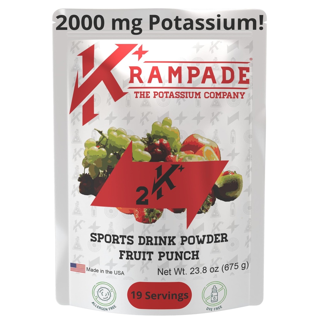Krampade Electrolytes אבקת Potassium תוספת - 2000 מ"ג K+, >2X יותר מים קוקוס | Cramp הקלה ומניעתה | אבקת הידרה