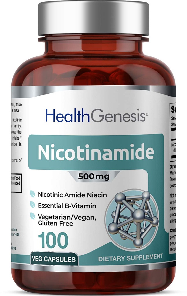 B-3 Nicotinamide 500 מ"ג 100 Vcaps - Nicotinic Amide Niacin Natural Flush-Free ויטמין פורמולה - תמיכה ב- Skin Cell Health