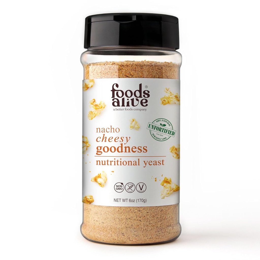 מזון חי נאצ'ו צ'סי גודנס תזונתי Yeast, 6oz Shaker Jar / Not-Fortified, אבקת גבינה טבעונית העונה