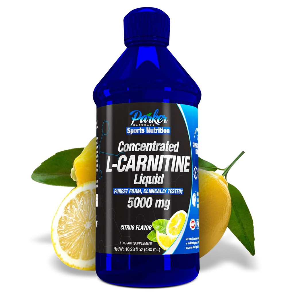 Parker Naturals Concentrated L-Carnitine Liquid, 5000mg All Natural Citrus Flavored L-Carnitine Supplement, Liquid L-Carnitine with Vitamin V5, 16.23 Fl. Oz