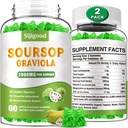 2 Pack Soursop Graviola Gummies - אורגני Soursop Leaves & פירות לחלץ - סיוע עיכול, Immune Support & Antioxidant Properties - 120 Apple Flavored Gummiessoped