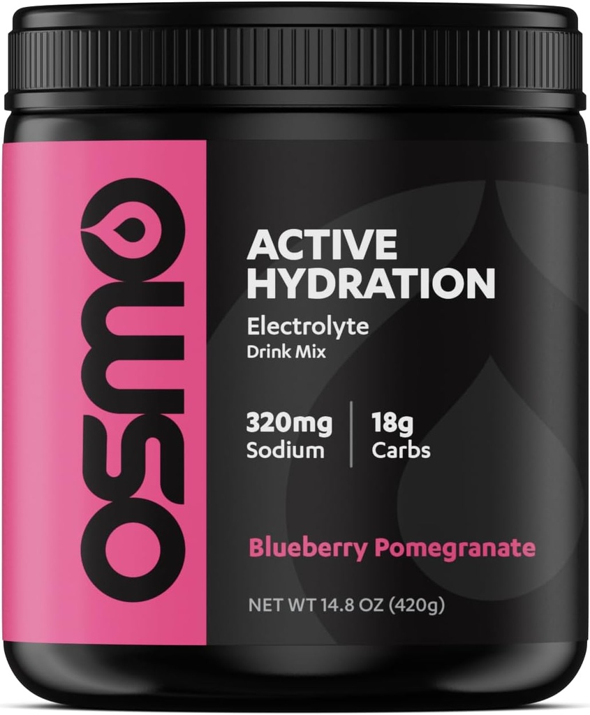 אוסמו Active hydrotion אבקת אלקטרוליט (20 משרתות) - כולל Sodium, Magnesium, Potassium, carbs & ויטמינים, Cane Sugar - All Natural, 3X Faster hydrotion, Boosts Power & Endurance, Blueberry