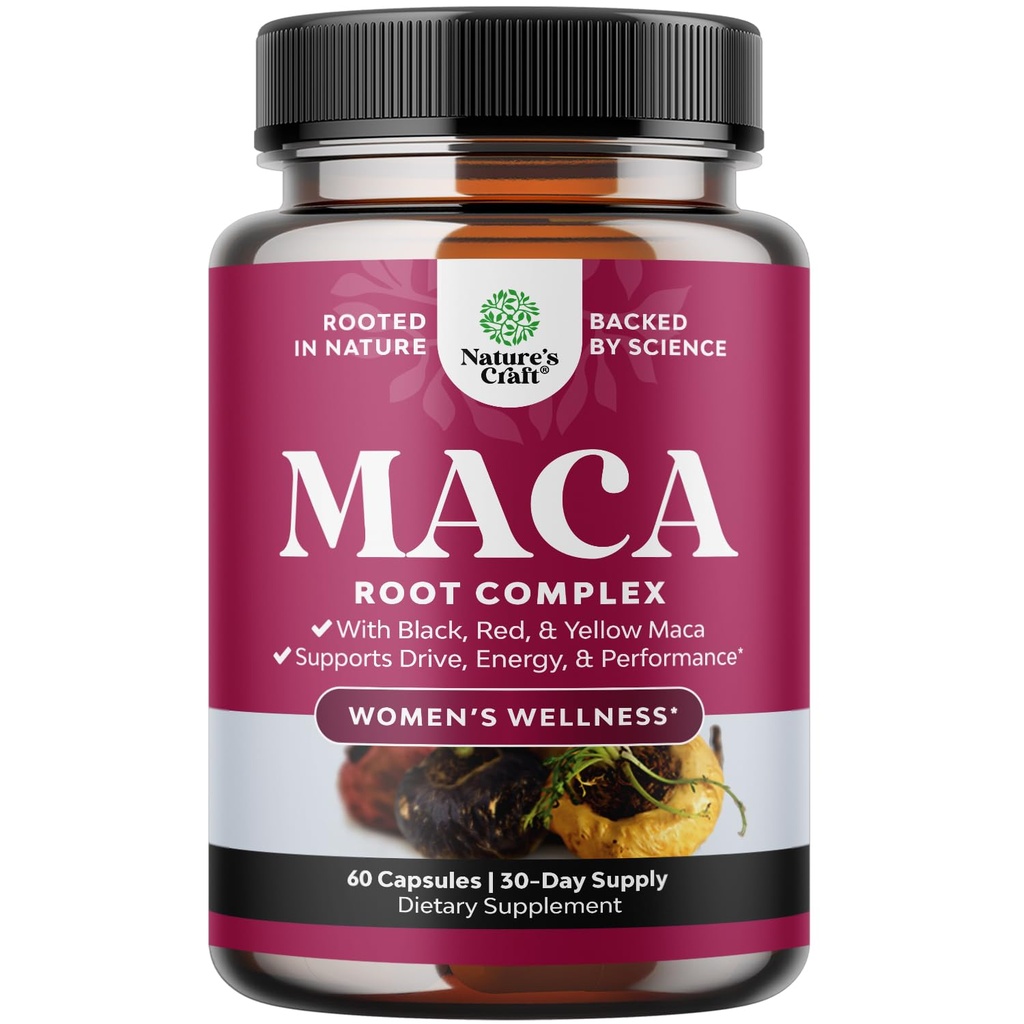 אורגני Maca Root כמוסות עבור נשים - מזון צמחי תוספת עם תערובת נשית Enhancing של Red Yellow & Black Maca Root - Non-GMO מוסמך טבעוני ו Gluten-Free עם No מלאכותי - 60ct