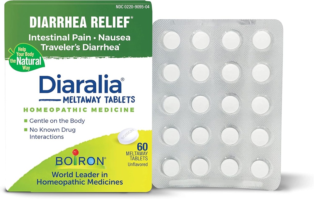 Boiron Diaralia טבליות עבור Diaralia הקלה, Gas, Bloating, Intestinal Pain, and Travler's Diarrhea - 60 Count Count
