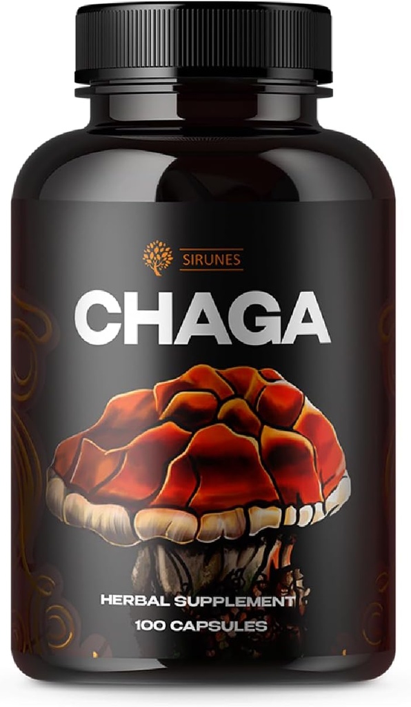 SIRUNES Mushroom Supplement Chaga Mushrooms Capsules 100 Count – 1000mg Natural Organic Mushrooms with Chaga Mushroom Powder – Antioxidant Supplement for Immune Support, Energy Boos