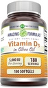 פורמולה מדהימה ויטמין D3 עם שמן זית 5000 IU Softgels תוסף | Non-GMO | Gluten Free | Made in USA (180 Count)