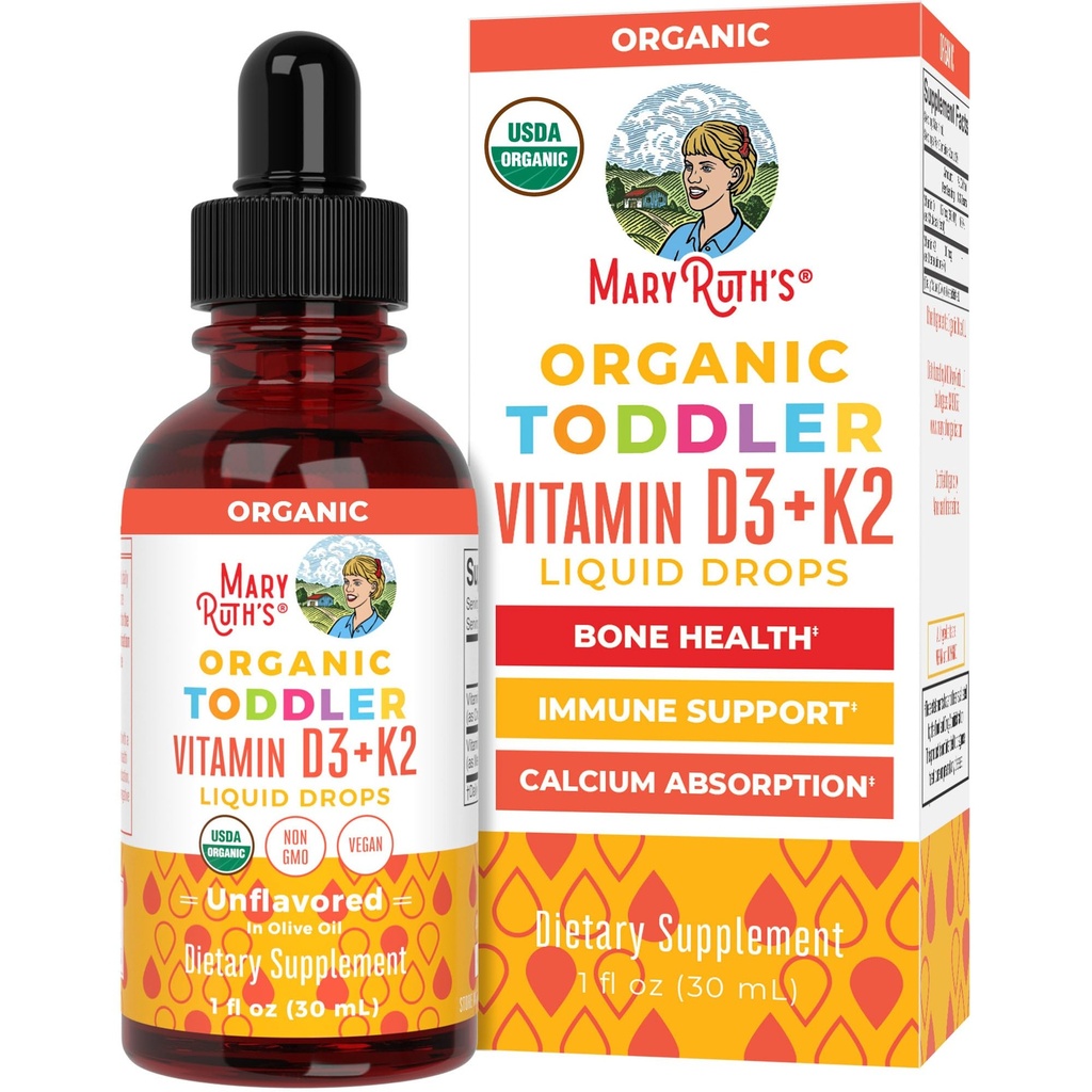 MaryRuth Organics ויטמין D3 | ויטמין K2 | ויטמין D3 K2 Drops | K2 D3 ויטמין תוסף נוזלי לפעוטות | Kids for Calcium Absorption Strong Bones