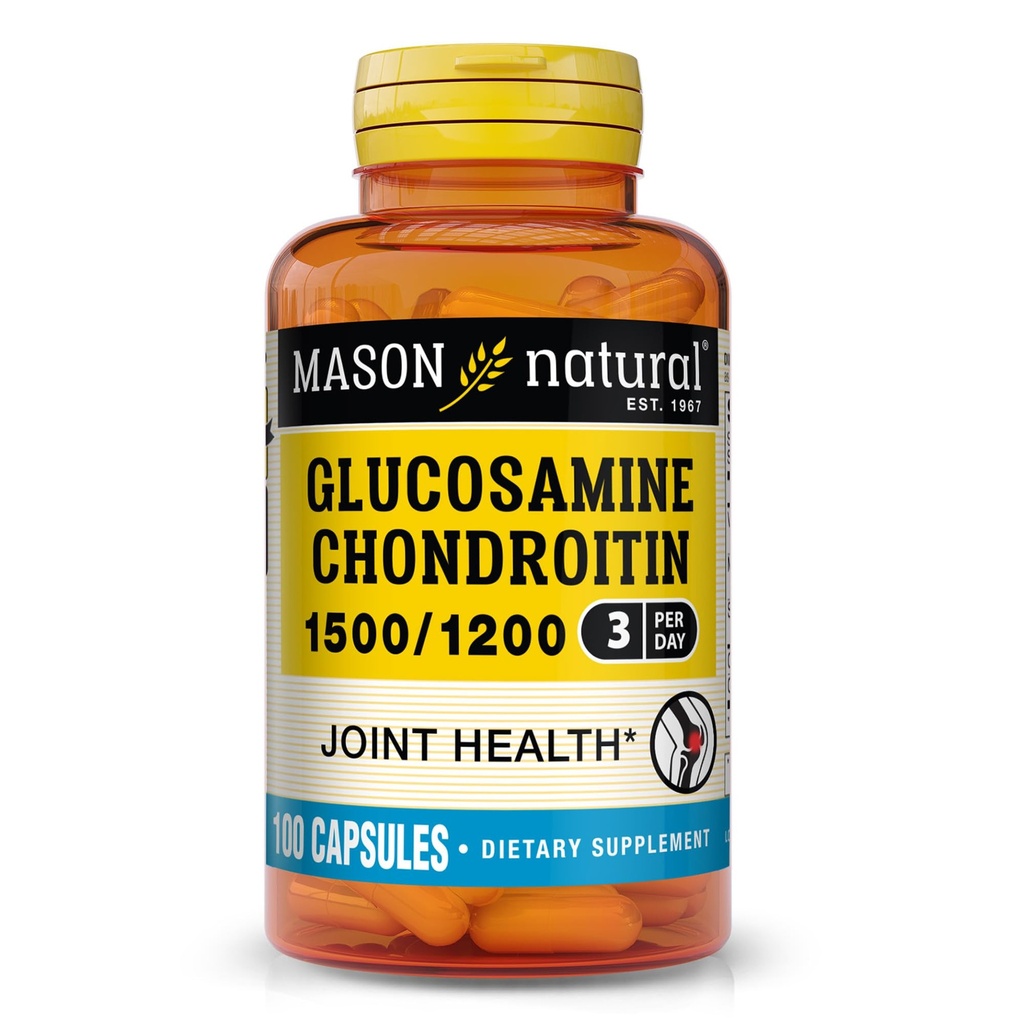 MASON NATURAL Glucosamine Chondroitin 1500/1200 עם ויטמין C, תומך בריאות משותפת עבור גמישות רגילה ניידות *, 100 קפסולות, 1 חודש אספקה