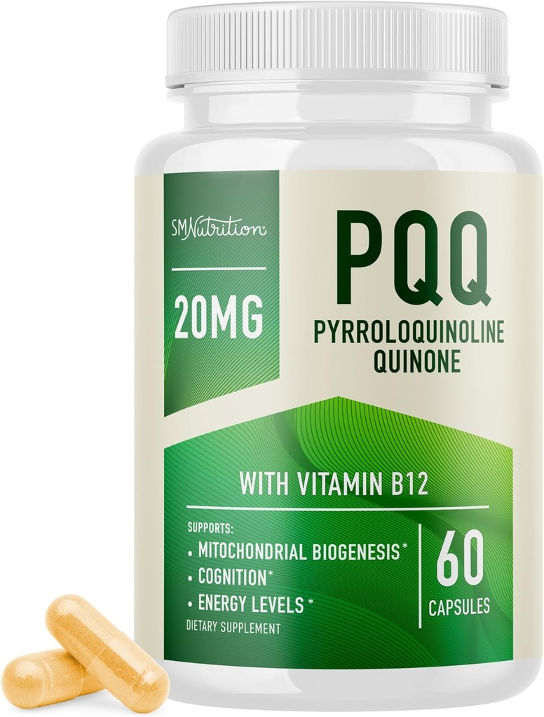 תוסף PQQ 20 מ"ג | Mitochondrial Biogenesis & Energy Optimizer with CoQ10 & ויטמין B12 | תמיכה בריאות המוח & Mitochondria הפקה