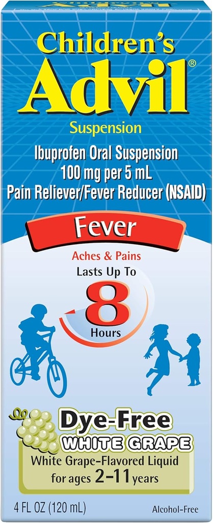 Advil Children's Suspension Sugar Free, Dye Free, ברי 4 oz (Pack of 2)