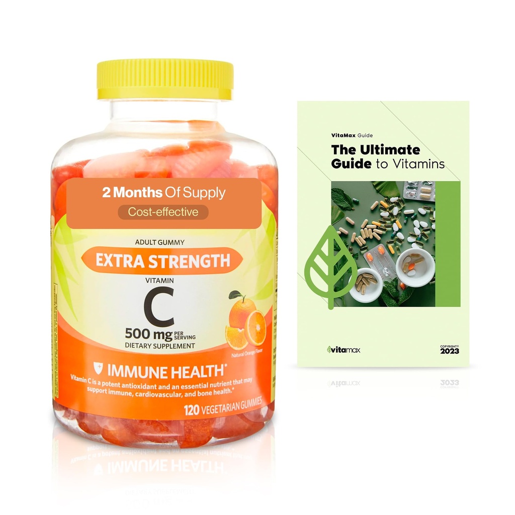 עמק האביב תוספת כוח ויטמין C Immune Health Dietary תוסף Vegetarian Gummies, אורנג ', 500 מ"ג, 120 הרוזן + בלעדי VitaMAX מדריך (2 פריטים)