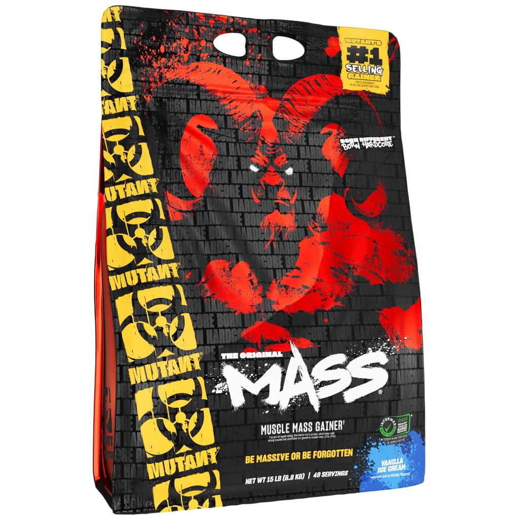Mutant Mass | משקל Mass Gainer חלבון אבקה - אבקת חלבון Calorie גבוהה עבור Masscular Mass - Vanilla Ice Cream - 15 פאונד