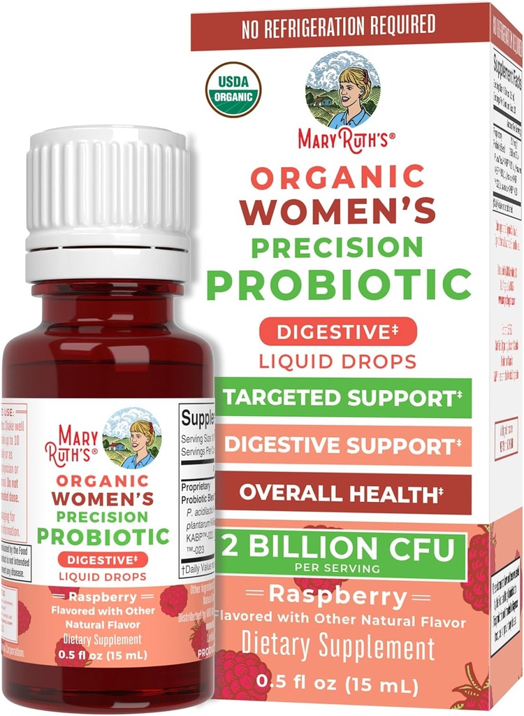 MaryRuth Organics USDA Organic Womens Probiotic Liquid Drops for Digestive Health | תמיכה ממוקדת בנשים | ארבע פרוביוטית | Women's Wellness | מוצרי חלב חינם