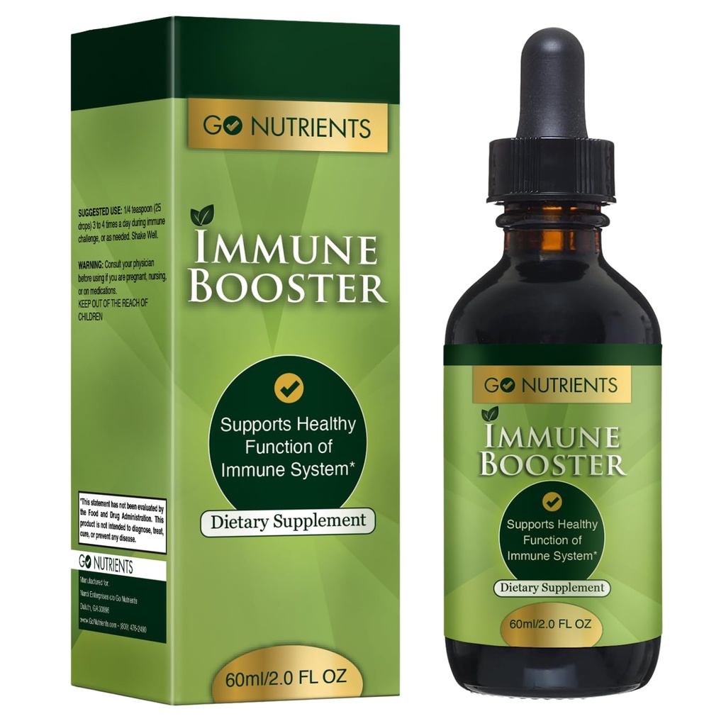 Go Foodsents Immune Booster - תמיכה צמחית נוזלית עם Echinacea, Goldenseal & Usnea - 7 in 1 Enhancing Defense for Adults & Kids