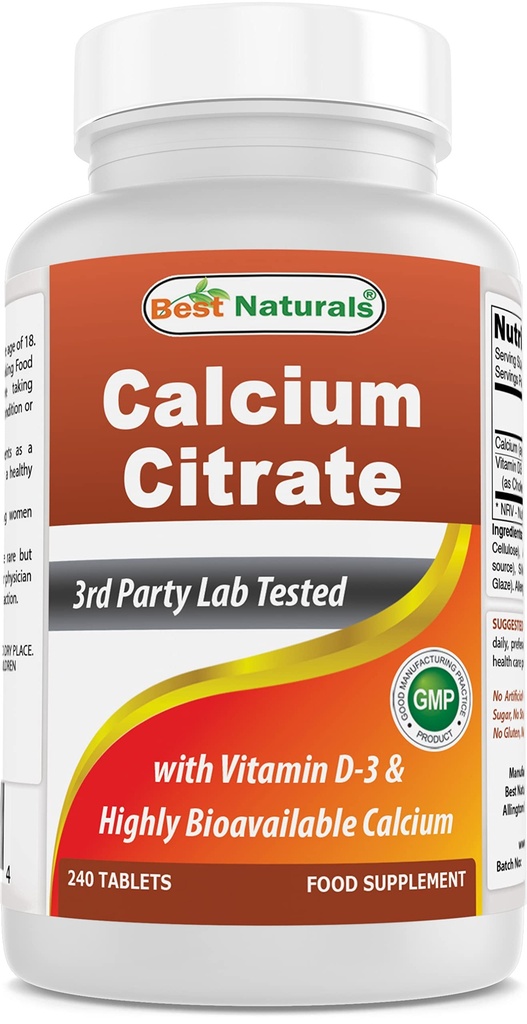 Best Naturals Calcium Citrate עם ויטמין D-3 240 טבליות (240 הרוזן)