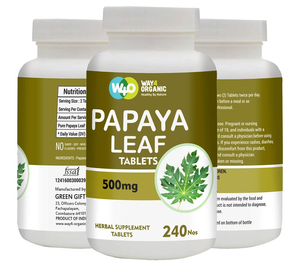 Papaya Leaf Extract כמוסות (Tablets) - 500 מ"ג 240 גלולות, תמיכה פלטת Immunity & Digestion - 60 ימים אספקה
