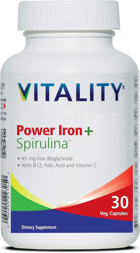 Vitality Power Iron + Spirulina | 45mg Iron | Blood Builder | Iron Deficiency Support