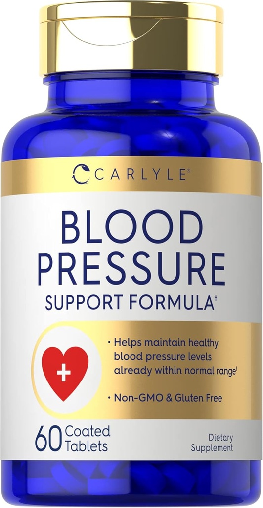 תוספי לחץ דם קרלייל | 60 טבליות קודדות | Blood Pressure Support Formula | Vegetarian, non-GMO, Gluten Free