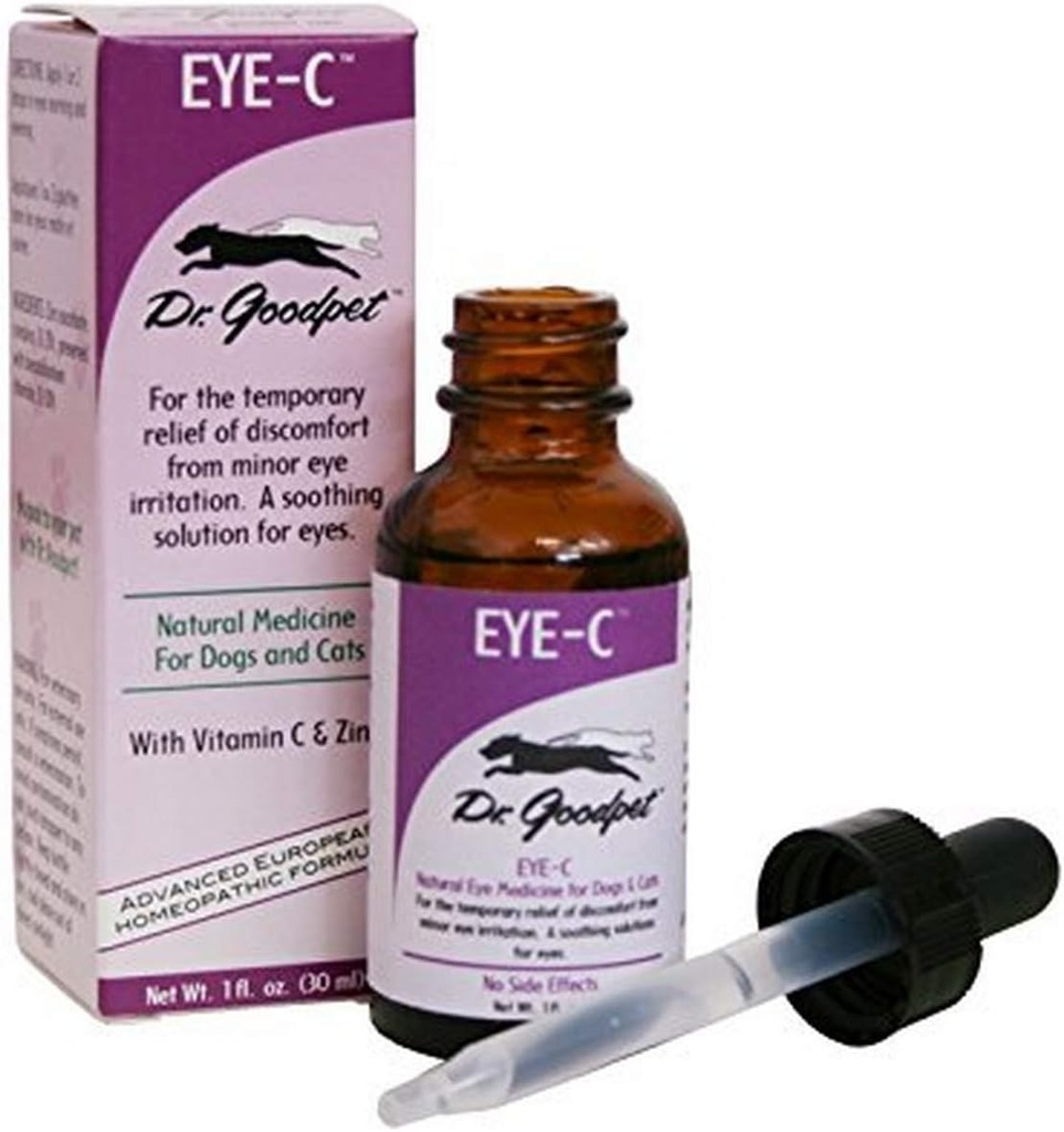 ד"ר Goodpet Eye-C All-Natural Eye Drops for Dogs, Cats, Horses, Small Animals; Human Quality Zinc & ויטמין C | Top to Eye Wash