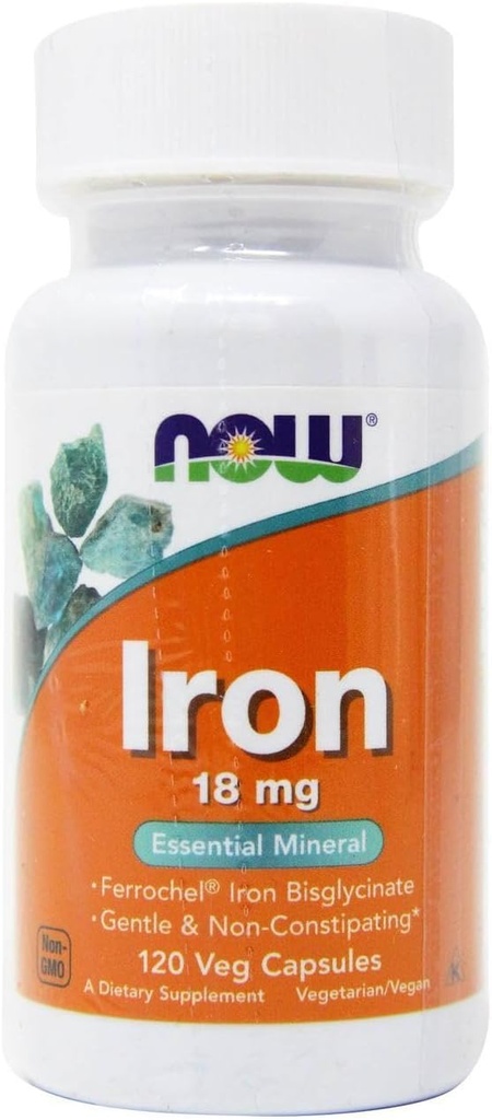 Now Foods Iron Ferrochel (r), 120 Vcaps 18 מ"ג (Pack of 2)
